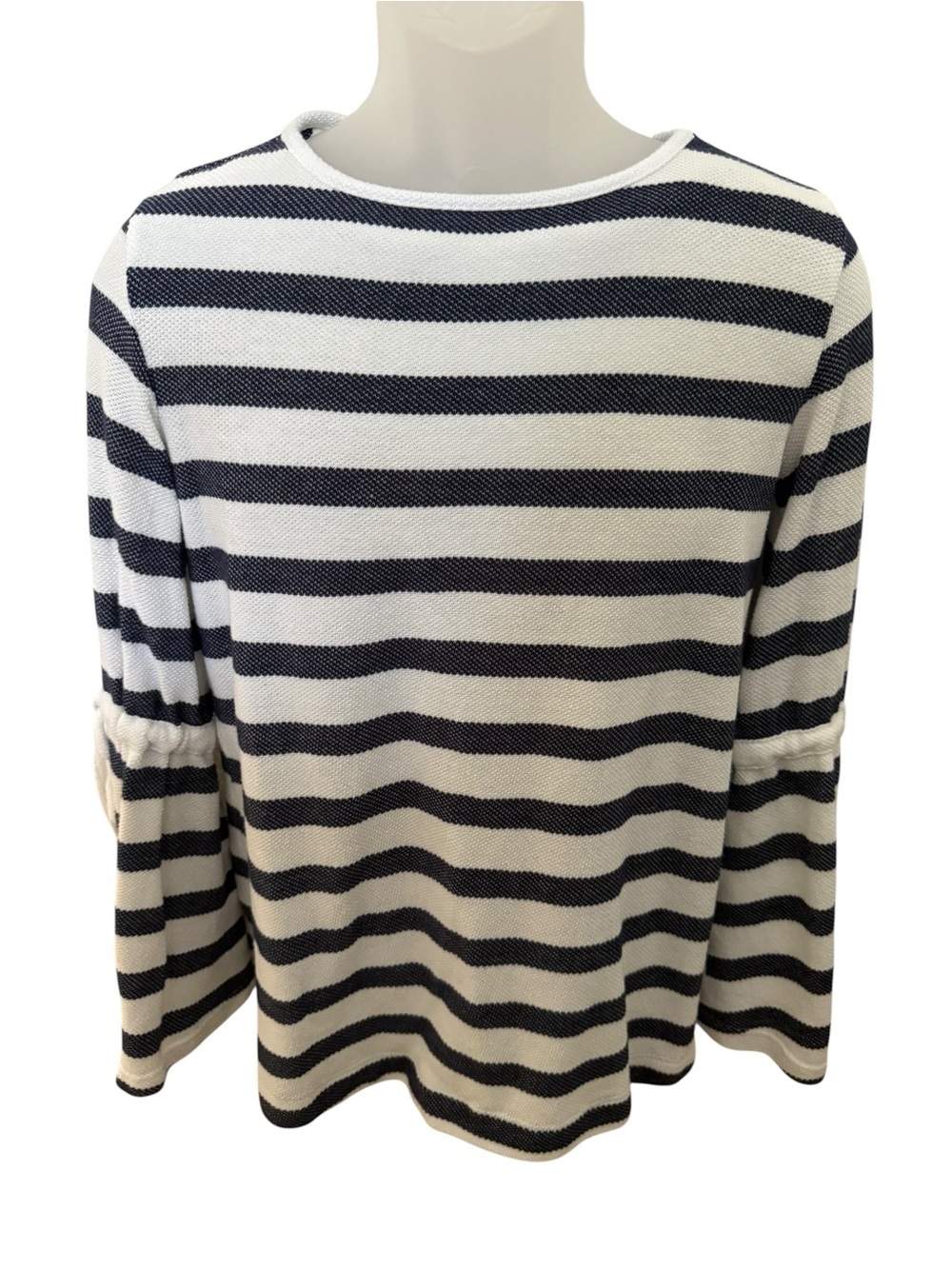 Caslon Navy & White Striped Long-Sleeve Top w/Bell Sleeves Women SP Small Petite